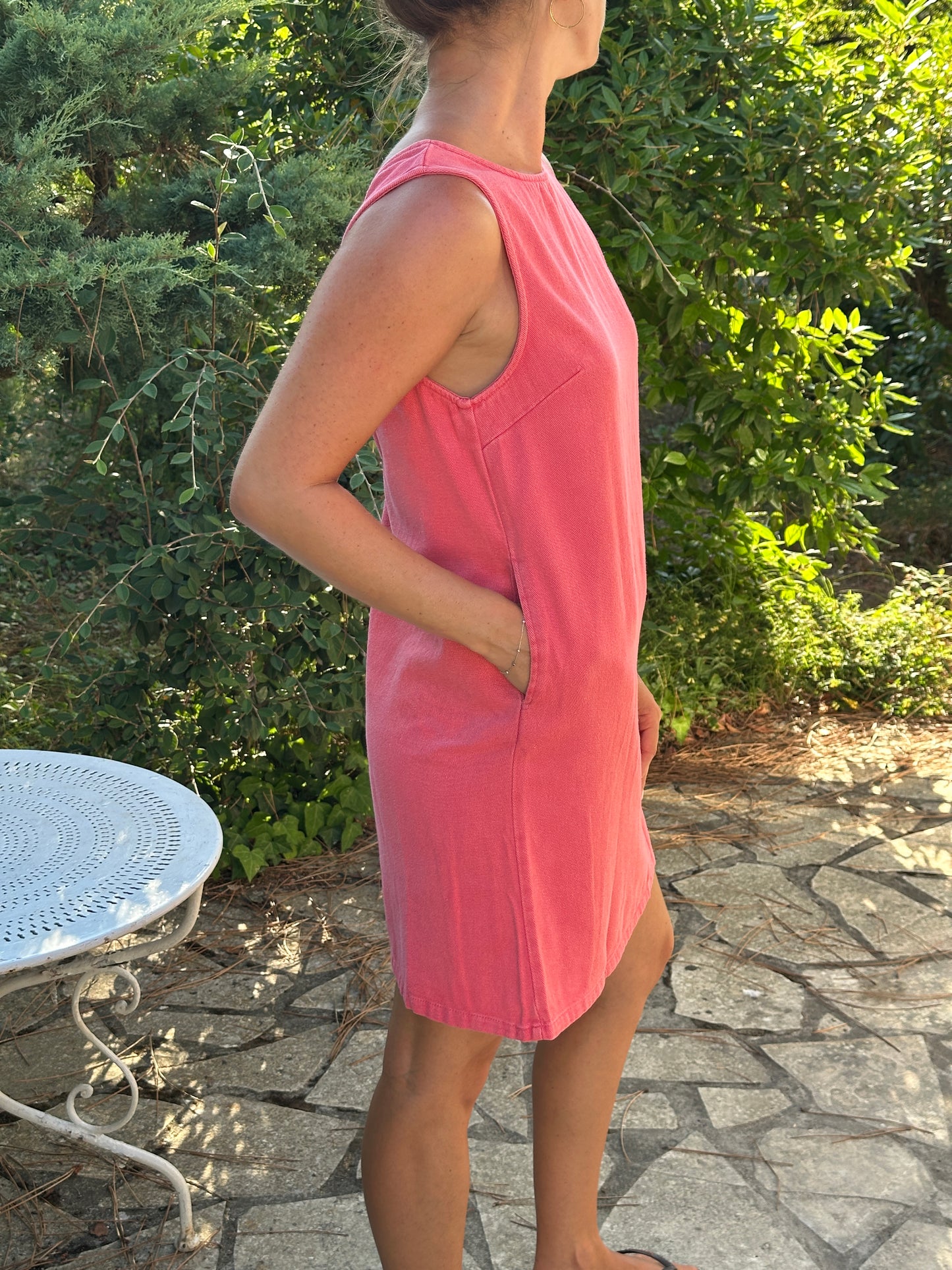 Robe jean dos nu framboise