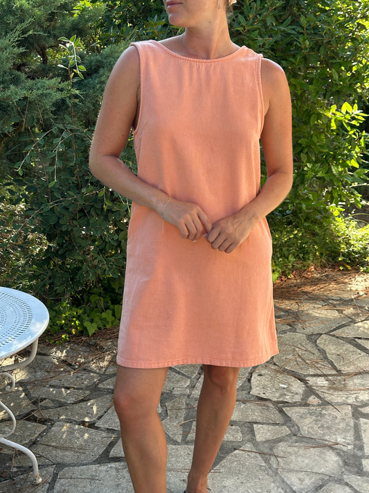 Robe jean dos nu corail
