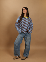 Top Gigi bleu ciel et marron col jaune