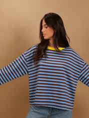 Top Gigi bleu ciel et marron col jaune