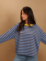 Top Gigi bleu ciel et marron col jaune
