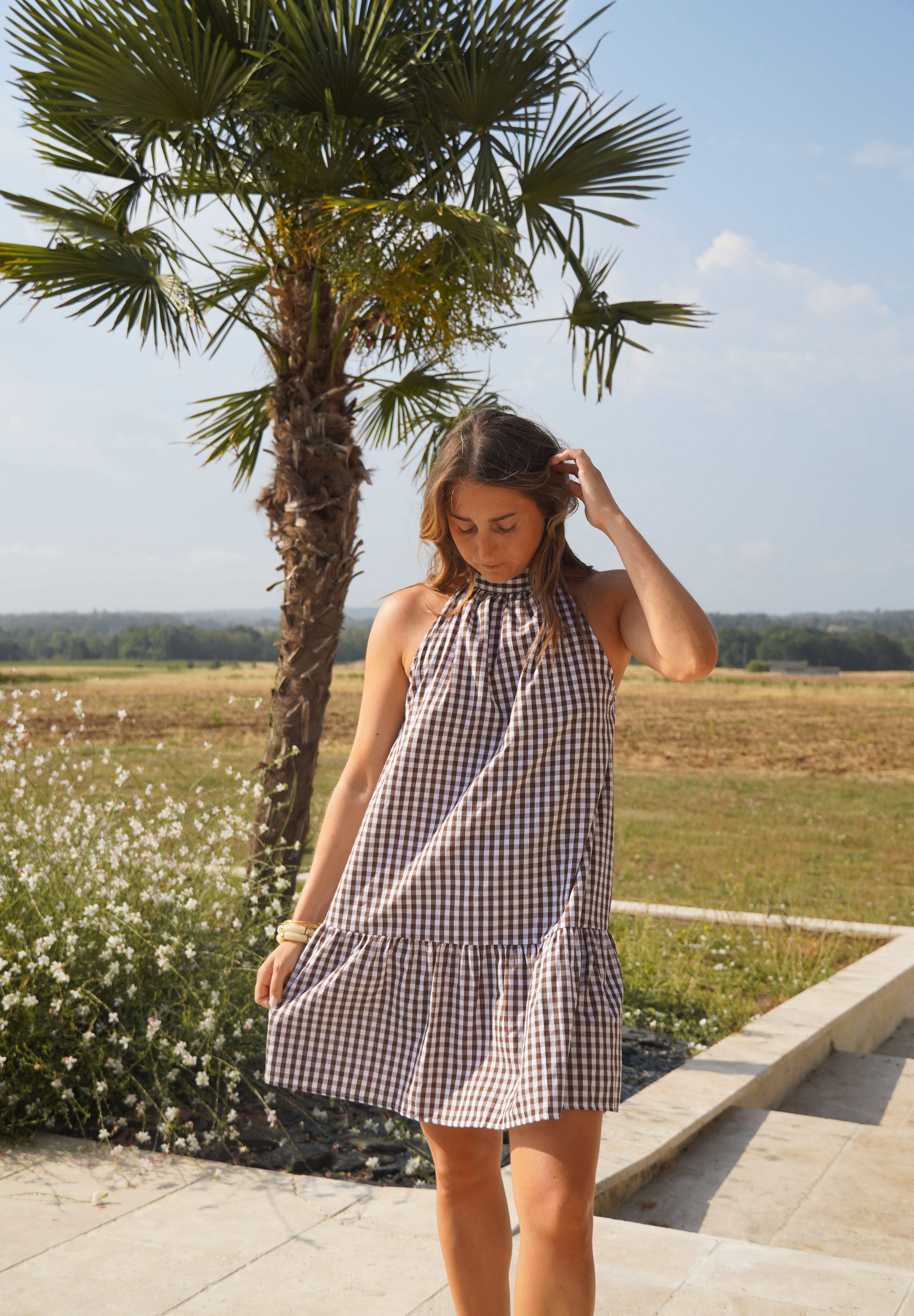 Sofia vichy marron et blanc