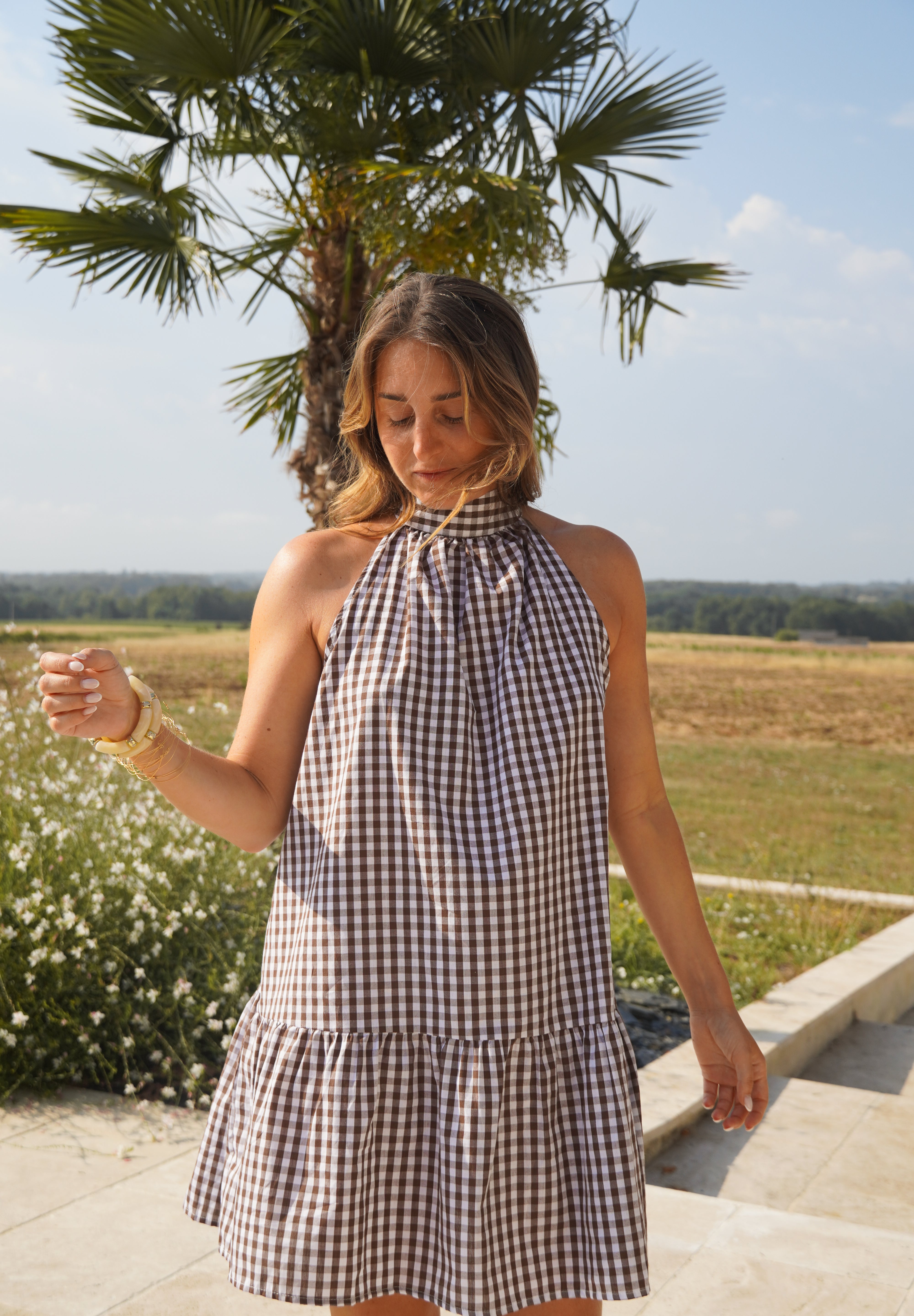 Sofia vichy marron et blanc
