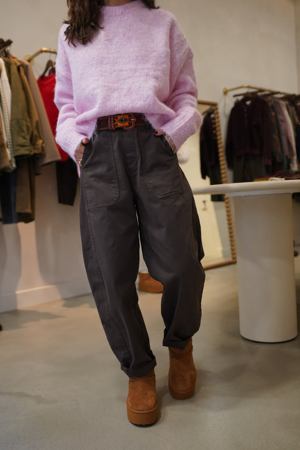 Pantalon barrel choco