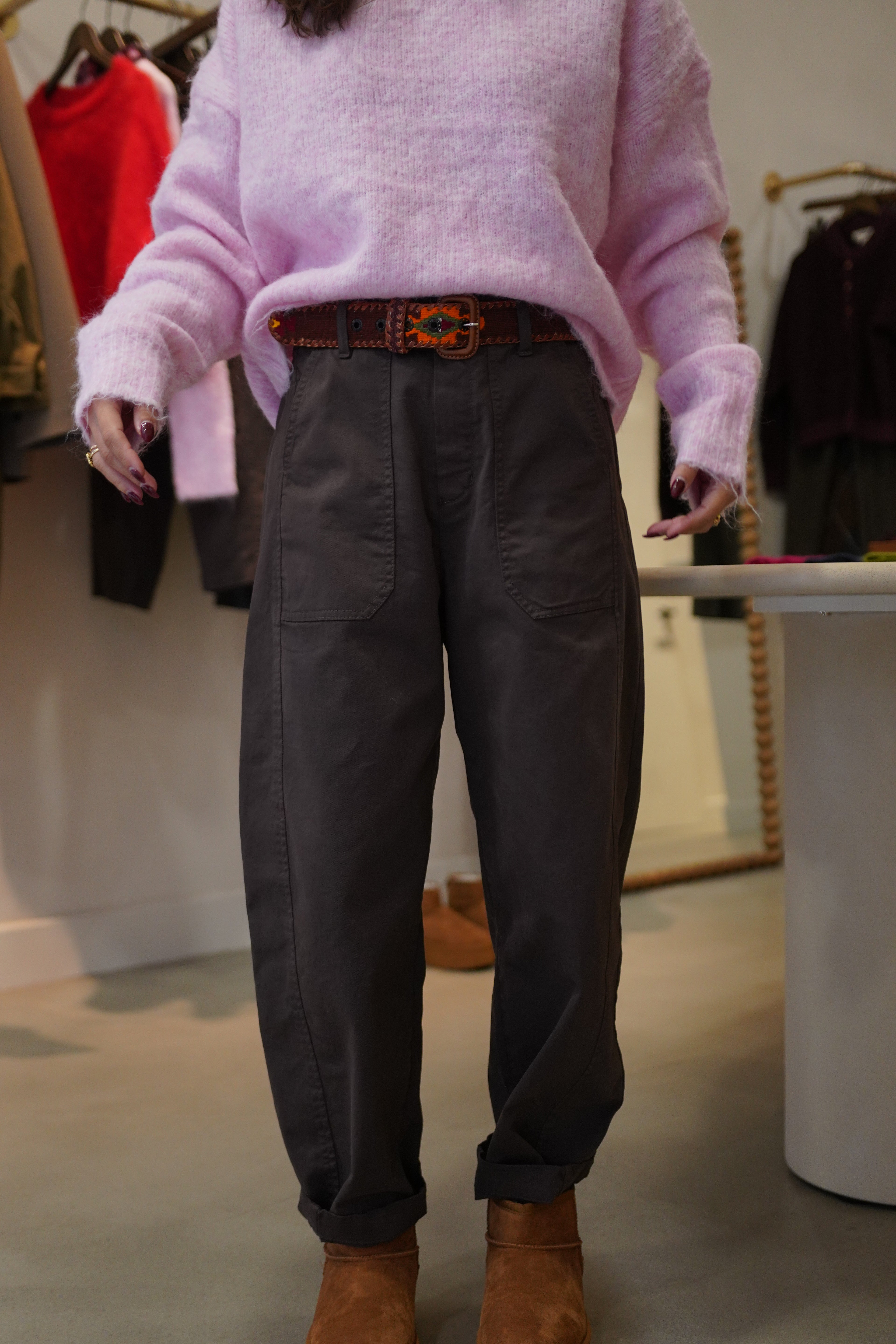 Pantalon barrel choco