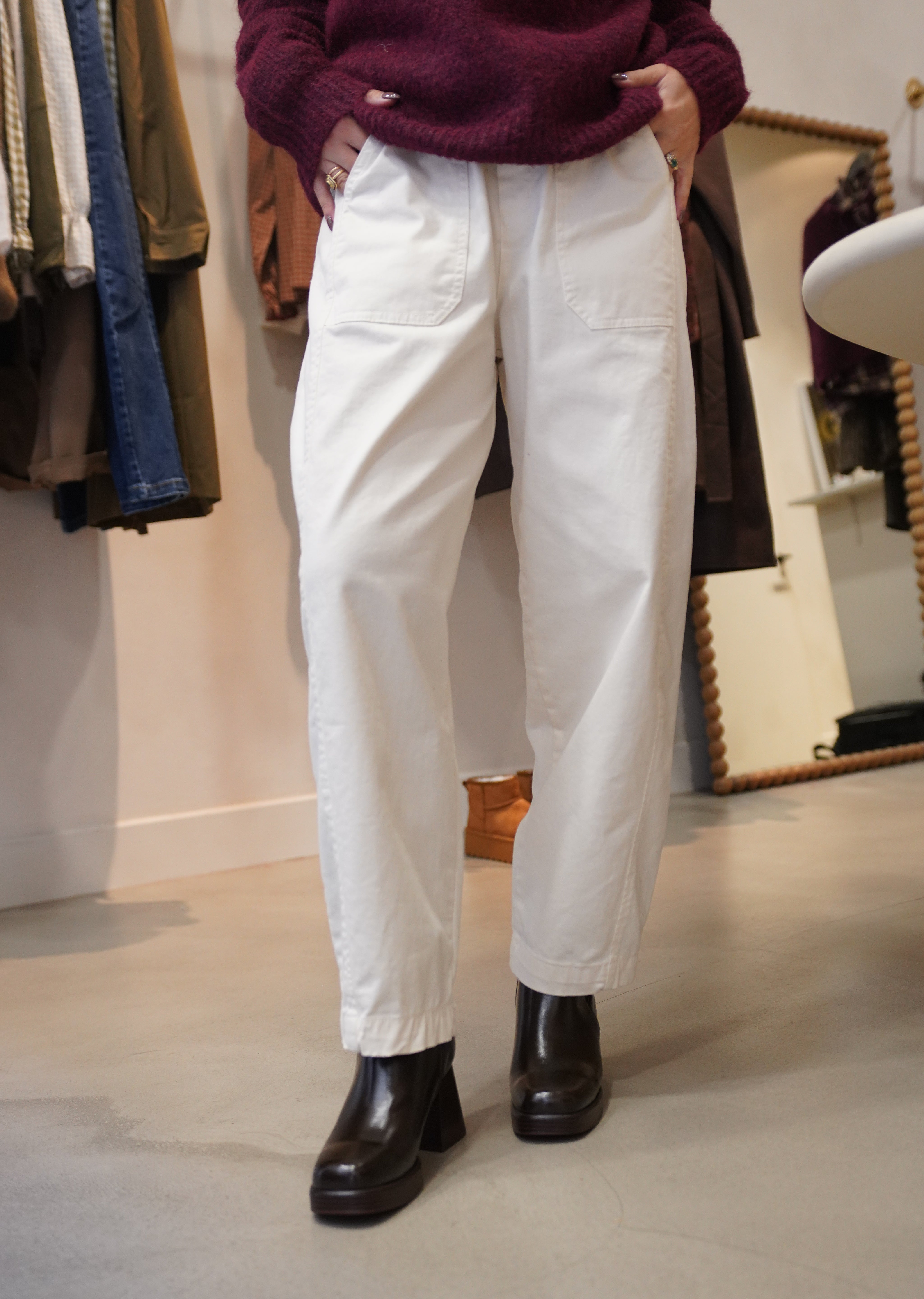 Pantalon barrel écru