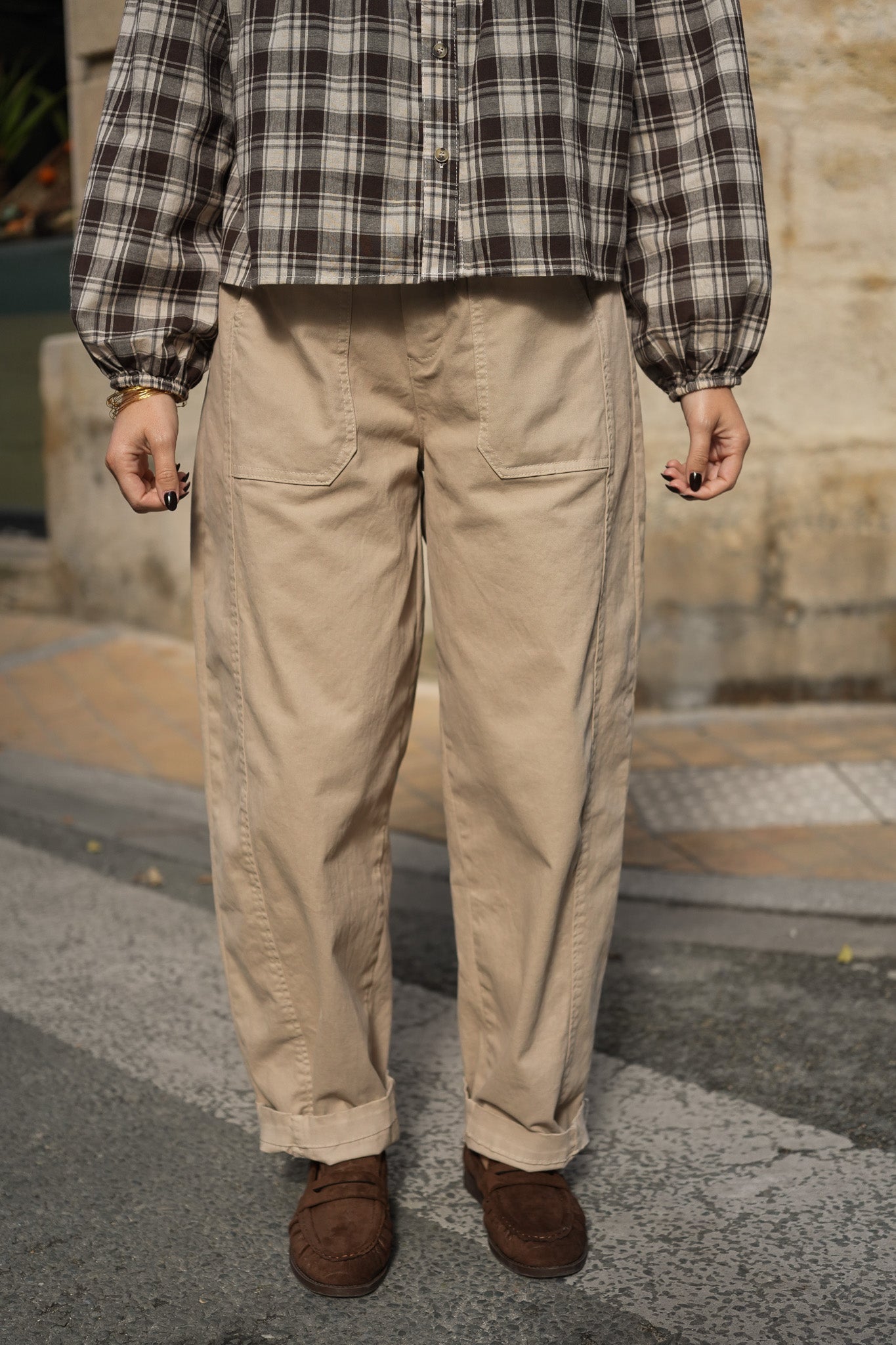 Pantalon barrel beige