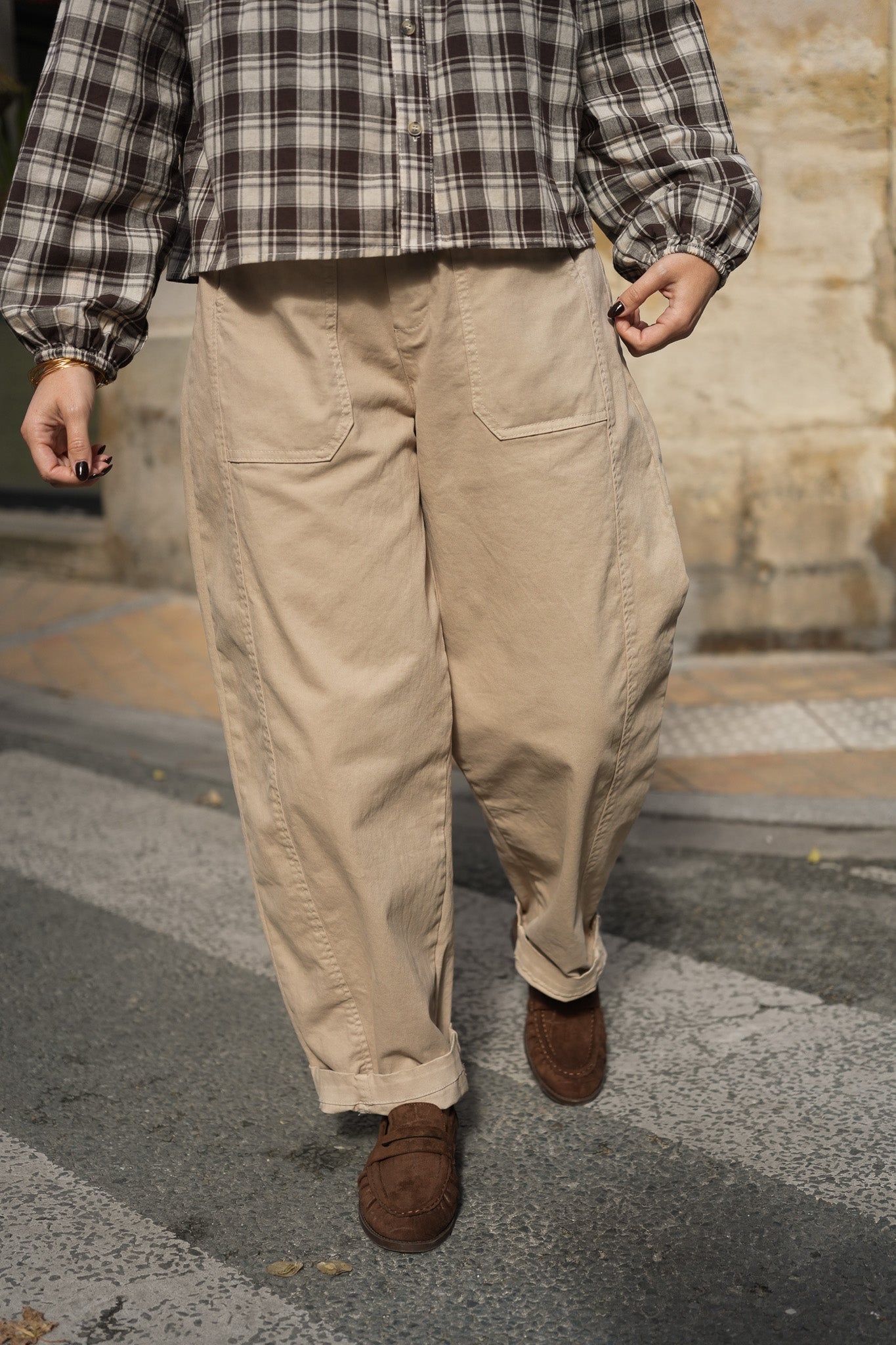 Pantalon barrel beige