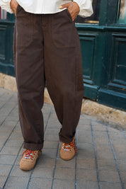 Pantalon barrel chocolat