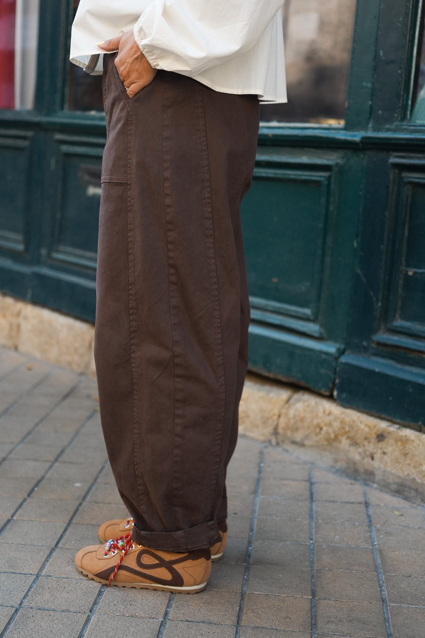 Pantalon barrel chocolat