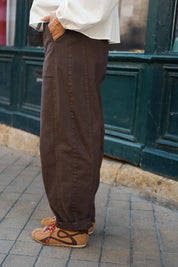 Pantalon barrel chocolat