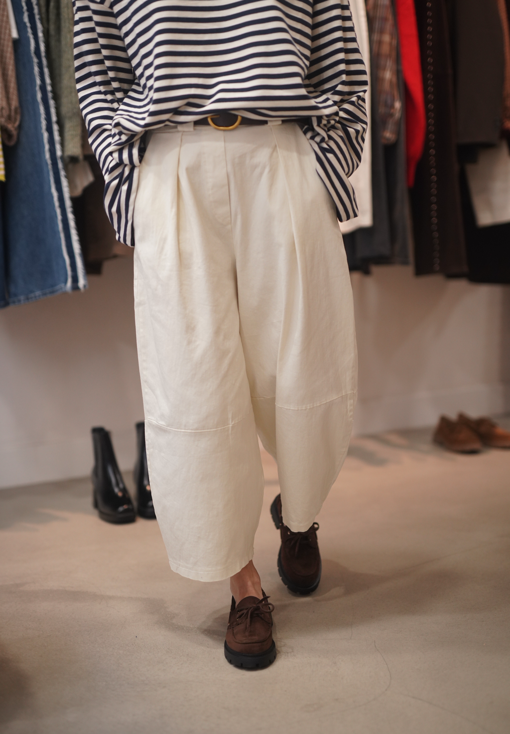 Pantalon barrel crème