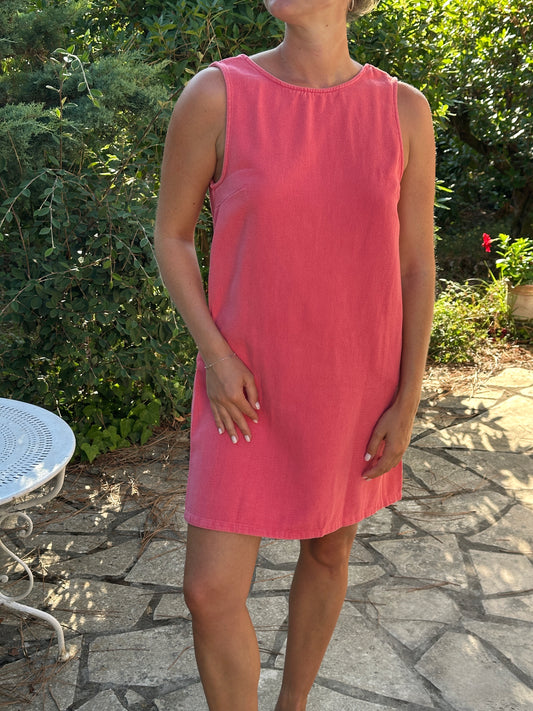 Robe jean dos nu framboise