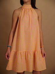 Robe Sofia vichy orange & corail