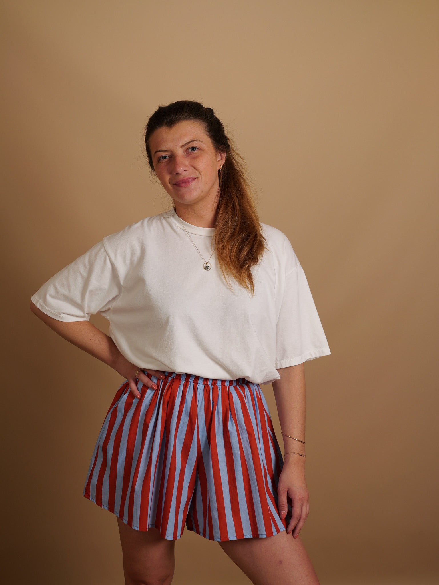 Short rayures Fiona terracotta