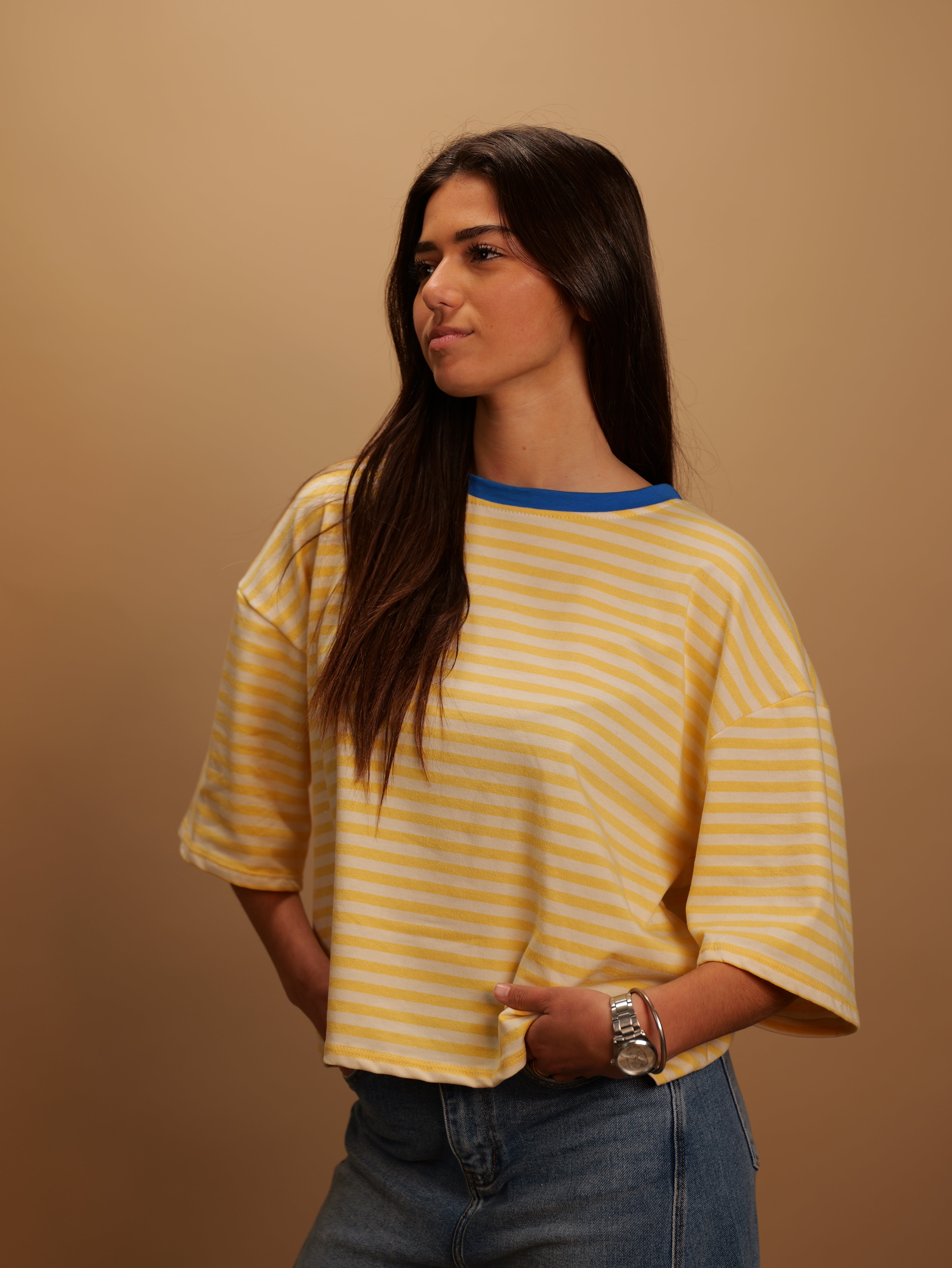 Tee-shirt Gigi jaune col bleu