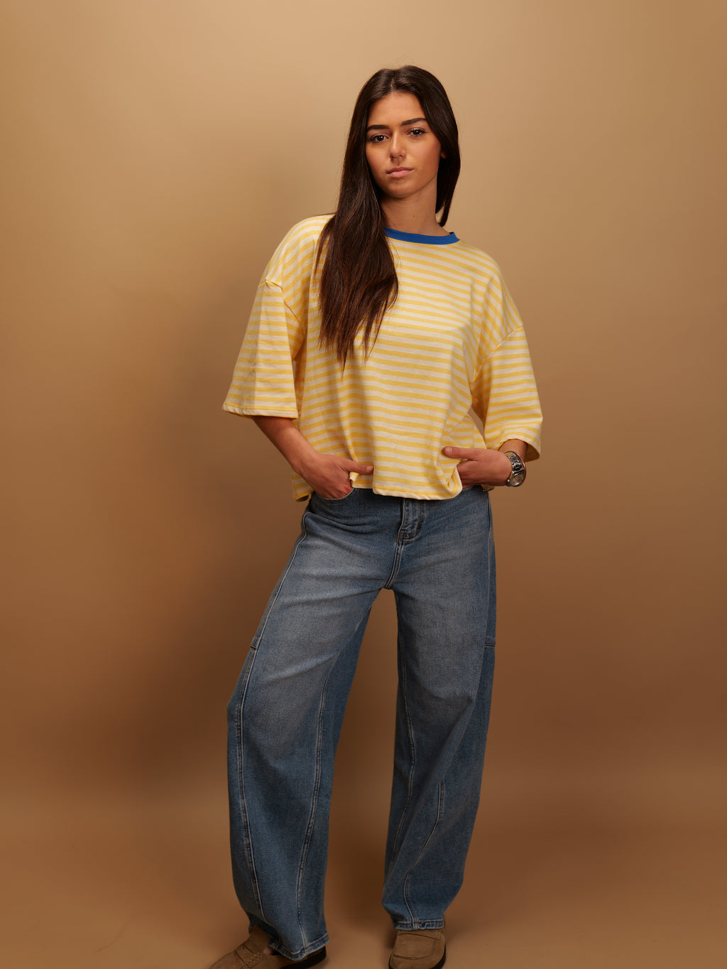 Tee-shirt Gigi jaune col bleu