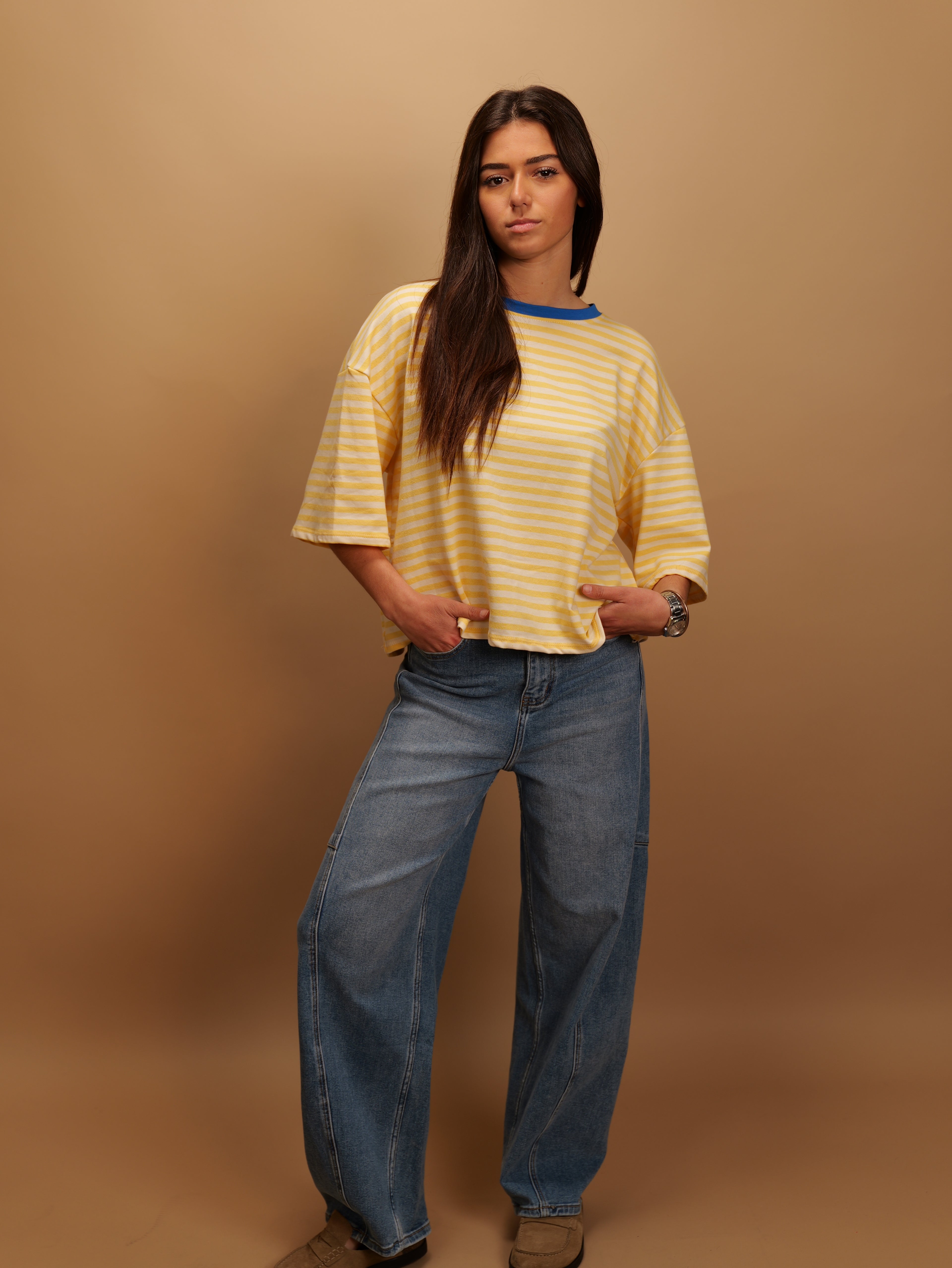 Tee-shirt Gigi jaune col bleu