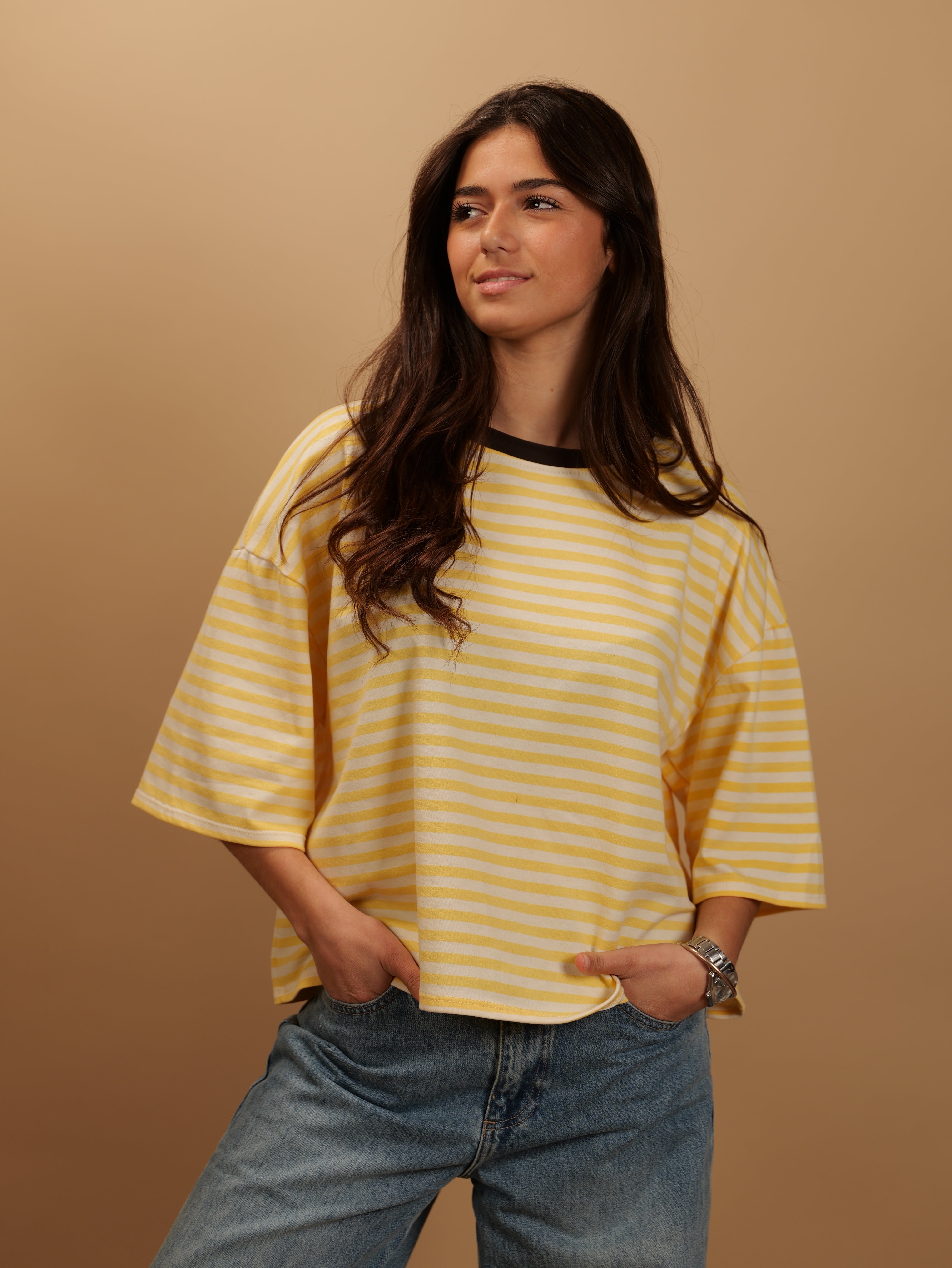 Tee-shirt Gigi jaune col marron